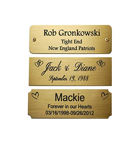 Size 3W x 1H Personalized Custom Engraved Brushed Gold Solid Brass Plate Picture Frame Name Label Art Tag for Frames with adhesive backing or screws  Indoor use only Made in USA