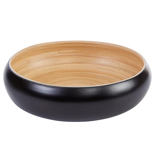 Spun Bamboo Fruit Bowl For Kitchen Counter Decorative Bowl Large Serving Bowl Or Fruit Basket For Kitchen (Black)