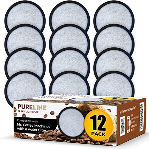 Compatible Mr Coffee Filters Charcoal Replacement Water Filters by Pureline Universal Fit for Mr Coffee Machines (12 Pack)