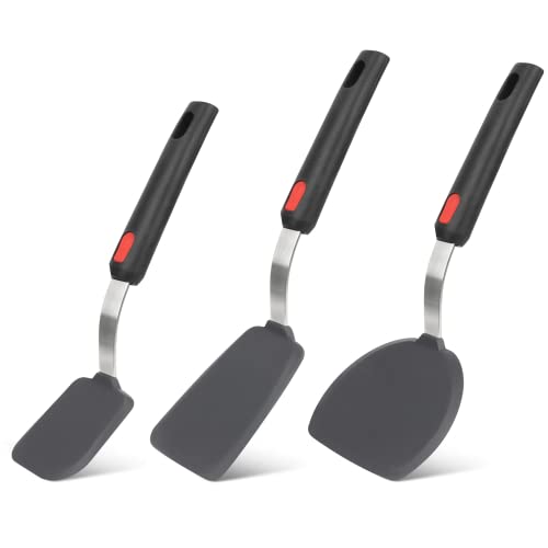 VOVOLY Silicone Spatula Turner 3Pack Spatula Set for Nonstick Cookware Heat Resistant Kitchen Utensils BPA Free Rubber Spatula No Scratch or Melting Ideal for Egg Cookie Crepe Burger Pancake