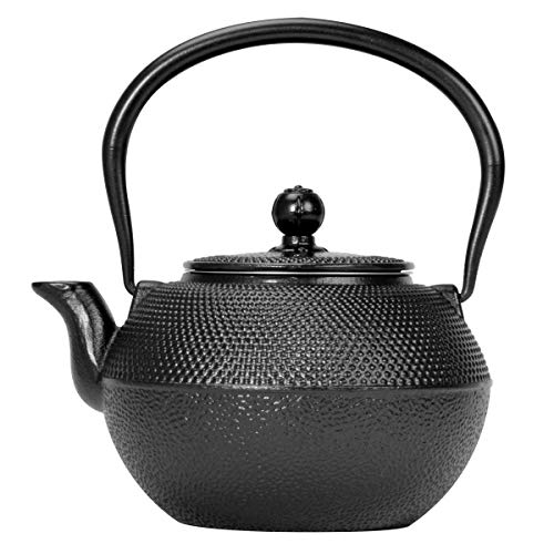 Primula Black Hammered Cast Iron Teapot Japanese Tetsubin Stainless Steel Infuser for Loose Leaf Tea Durable Construction Enameled Interior 40 ounce
