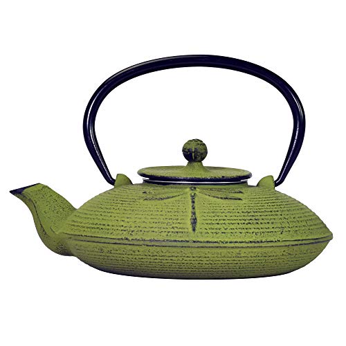 Primula Green Dragonfly Japanese Tetsubin Cast Iron Teapot Stainless Steel Infuser for Loose Leaf Tea Durable Construction Enameled Interior 26 oz