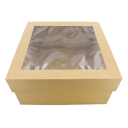 Spec101 Cake Boxes with Window 25pk 12 x 12 x 6in Brown Bakery Boxes Disposable Cake Containers Dessert Boxes