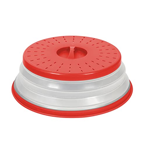 Tovolo Vented Collapsible Microwave Food Cover With Easy Grip Handle DishwasherSafe BPAFree Silicone  Plastic 105 Round Red