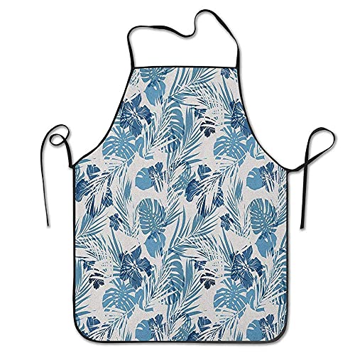 surwae Personalized Kitchen Apron Aprons for WomenAprons FunnyAprons for Cooking Island Ocean Beach Sea Inspired Hawaiian Flowers Palm Tree Leaves Art Print