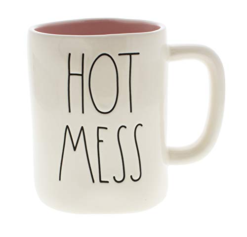 Rae Dunn by Magenta HOT MESS Ceramic LL Coffee Mug Pink Interior