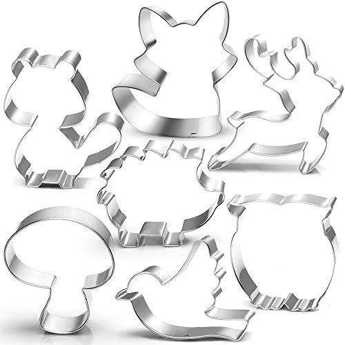 Woodland Cookie Cutter Set3 Inches7 PieceFox Owl Deer Bird Hedgehog Squirrel Mushroom Forest Animal Cookie Cutters Molds for Kids Birthday Party Woodland Baby Shower