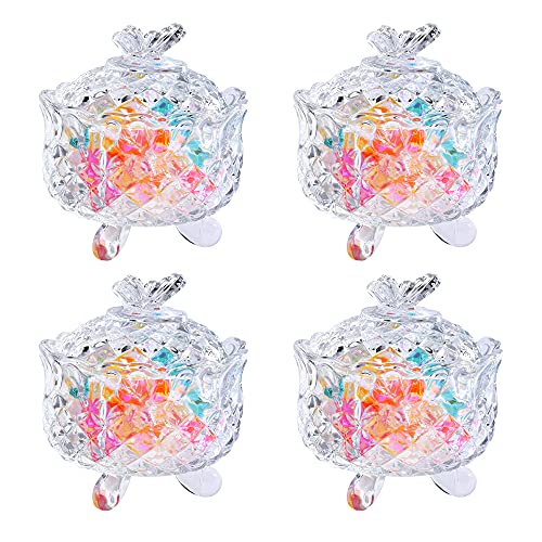 4 Pack Glass Candy Dish with Lid Akamino Crystal Candy Bowl for Candy Buffet Decorative Cookie Jar Container for Food Storage Wedding Party Kitchen Office (Clear)