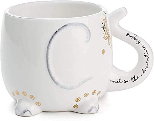 White Ceramic Coffee or Tea Mugs Elephant Coffee Mug with Hand Printed Designs and Printed Saying  186 Fluid Ounce Large Cute Handmade Cup