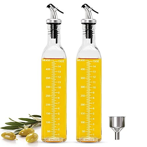Showvigor Olive Oil Dispenser Vinegar and Olive Oil Bottle Dispenser Set of 2Oil Bottles for Kitchen Square Tall Glass Olive Oil Bottle with 1 Pourers and Funnel 17 oz500 ml As Kitchen Gift Good Help