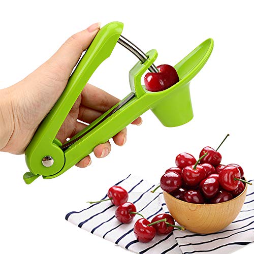 Hovico Cherry Pitter RemoverCherry Fruit Kitchen Olive Core Remove Pit Tool Seed Gadget Stoner Corer Pitter RemoverPortable Cherry Pitter Tool Kitchen aid with SpaceSaving Lock Design (Green)