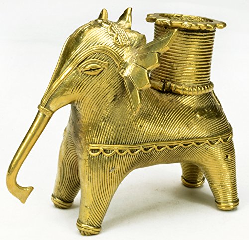 Brass Elephant Figurine Candle Holder Stand 3Ht Tribal Craft Decor Gift