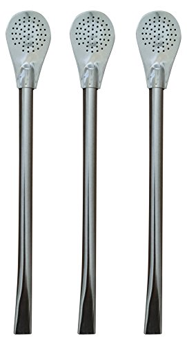 3 Mate Tea Cocktail Bombilla Metal Straws Dependable Stainless Steel Made to Filter Sediment Drinking Straw For Gourd Yerba Loose Leaf Tea Infused Drinks Stir Spoon Set of 3 pcs