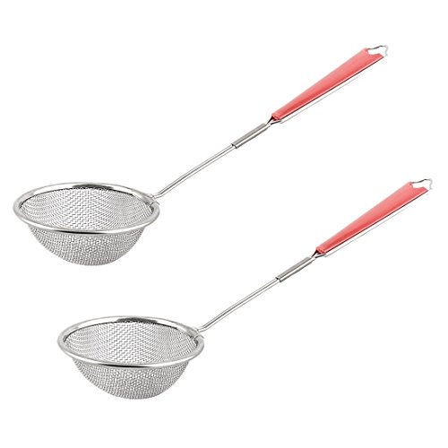 uxcell Metal Kitchenware Round Food Dumpling Holder Perforated Ladle 2 Pcs Silver Tone