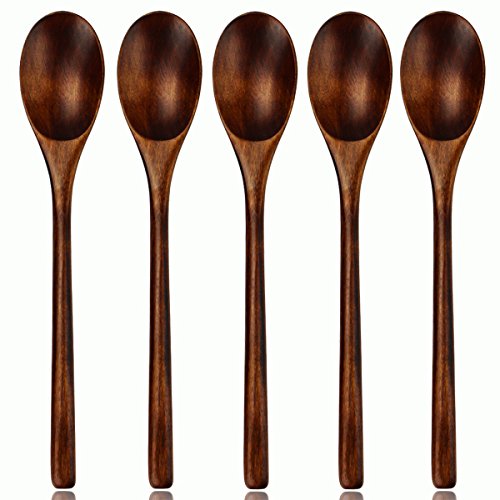 Wood Spoons Soup Spoon 5 Pieces Eco friendly Japanese Tableware Natural Ellipse Wooden Coffee Tea Spoon Ladle Set with Case
