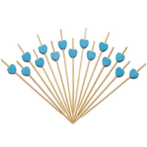 Blue Heart Skewers for Appetizers Fruit Kabobs Long Bamboo Cocktail Toothpicks Wedding Birthday Valentines Party Decoration Food Picks Drinks Stir Sticks Disposable 47 100 Counts -MSL133