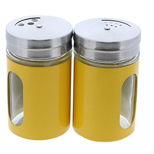Yellow Salt Pepper Shakers Retro Spice Jars Glass - Set of 2