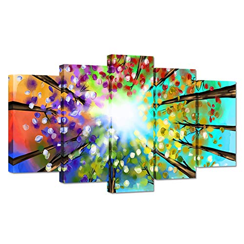 ZingArts 5 Panel Colorful Tree of Life Canvas Wall Art Abstract Tree Tops Forest Picture Print Paintings on Canvas Contemporary Artwork Stretched and Framed for Home Office Decoration Ready to Hang