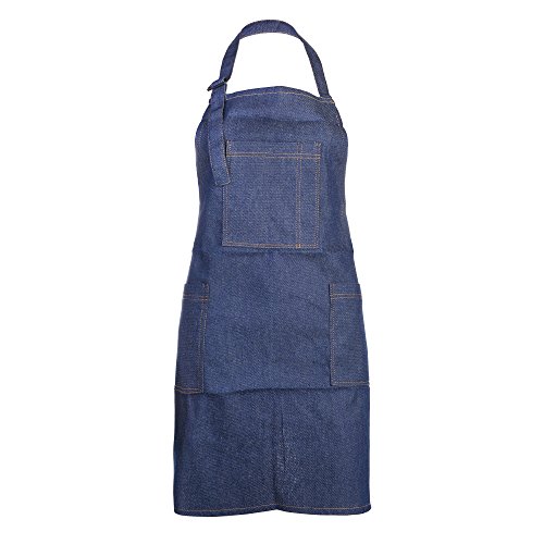 BCP Denim Apron with Pockets for Art Painting Home Cooking Restaurant Chef Cooking Coffee Salon Waiter Chef Butcher Blue